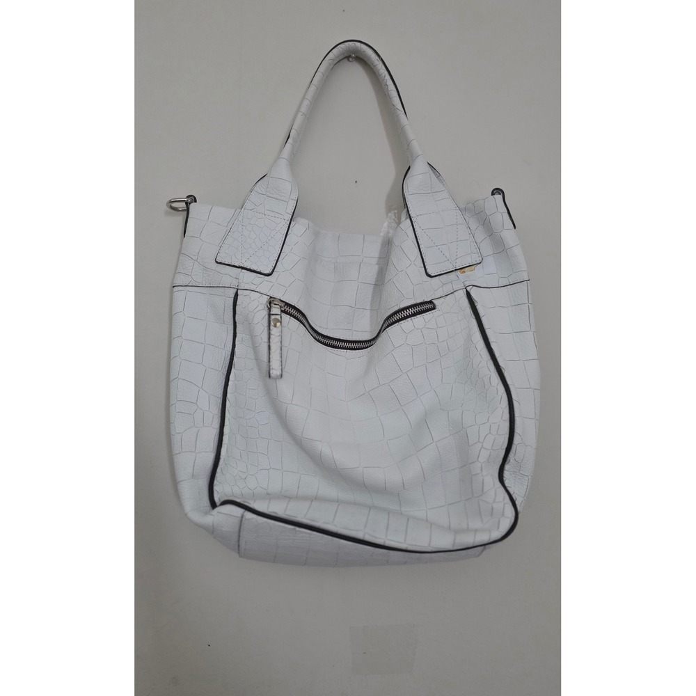 Claudia Firenze White Croc Embossed Leather Tote Bag Made in Italy Shoulder Bag